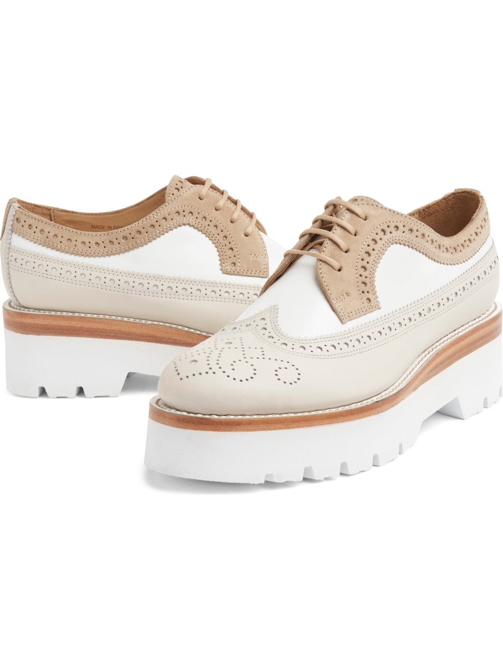 Two-Tone Cream and White Lace-Up Brogue Platform Oxfords